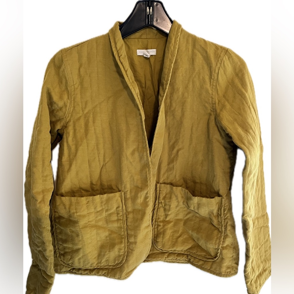 Eileen Fisher Jacket – Mustard color, soft, lightweight, petite size.